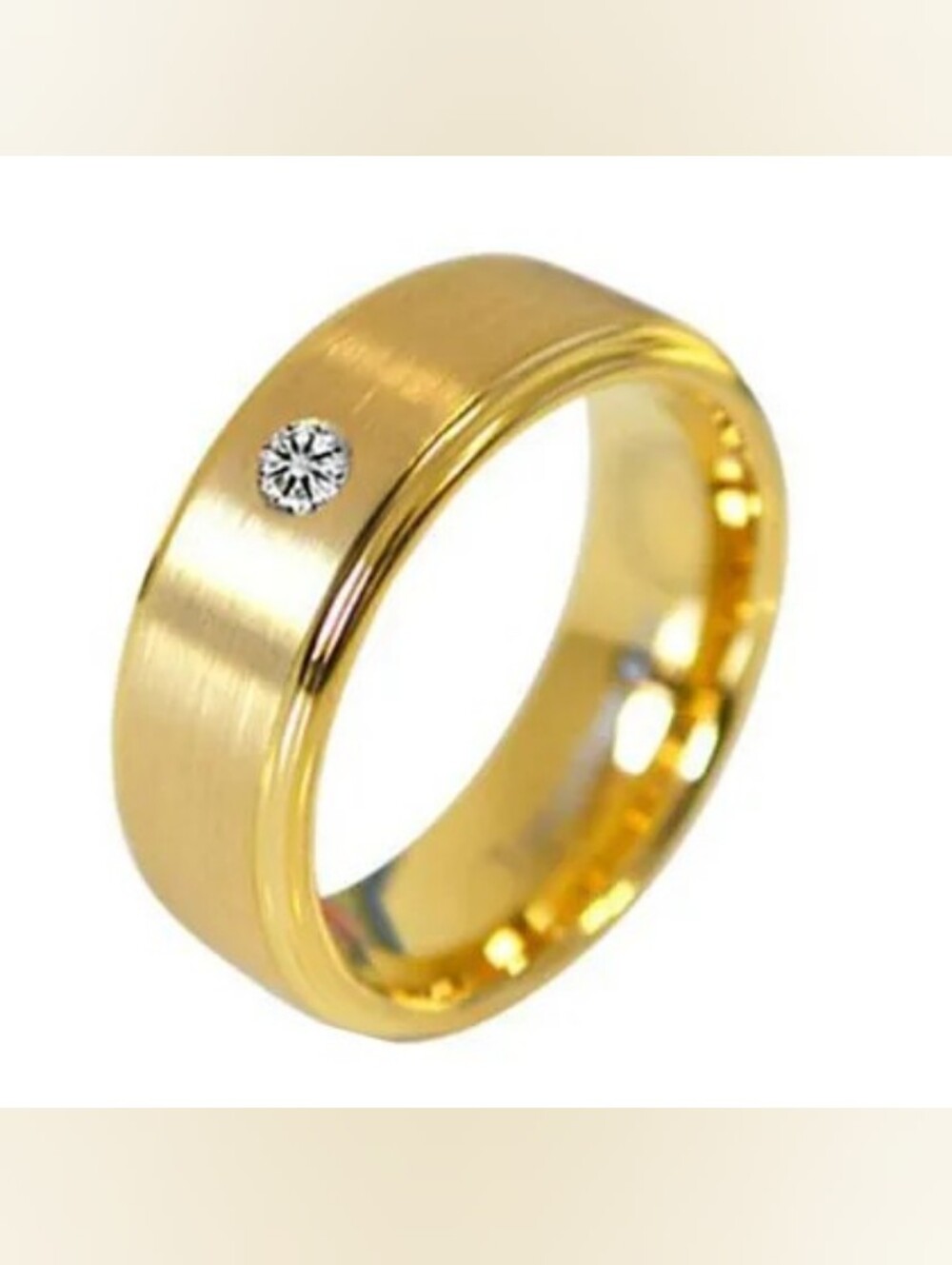 6mm Gold Band Ring Size 7 - Flush Set Single Stone Minimalist Unisex Wedding